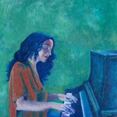 Pittura intitolato "Rapsodia in verde" da Magda Carella, Opera d'arte originale, Olio