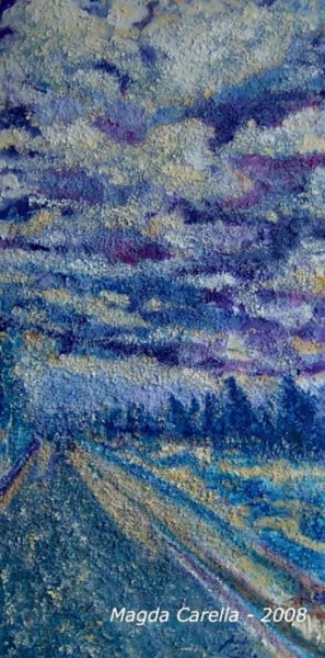 Pittura intitolato "La strada e le nubi" da Magda Carella, Opera d'arte originale, Olio