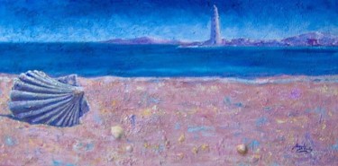 Painting titled "Sulla spiaggia rosa" by Magda Carella, Original Artwork, Oil