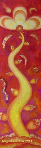 Pittura intitolato "Fiore di fuoco" da Magda Carella, Opera d'arte originale, Olio