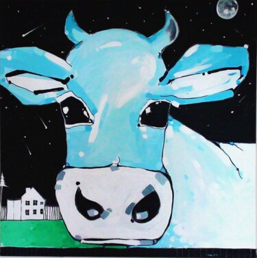 Painting titled "Blue Cow" by Magdalena Macniallais, Original Artwork, Acrylic