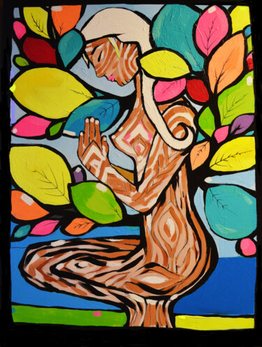 Malerei mit dem Titel "Tree Woman" von Magdalena Macniallais, Original-Kunstwerk, Acryl