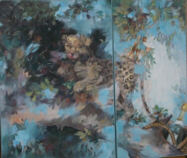 Картина под названием "Safari" - Rebeka, Подлинное произведение искусства, Масло