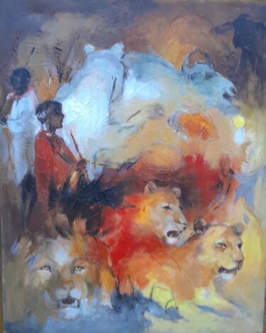 Painting titled "Afrika "Tiere"" by Rebeka, Original Artwork, Oil