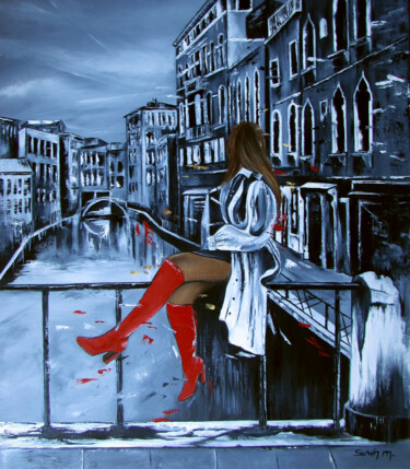 Pintura titulada "Czerwone Kozaczki" por Magdalena Serwin, Obra de arte original, Oleo Montado en Metal