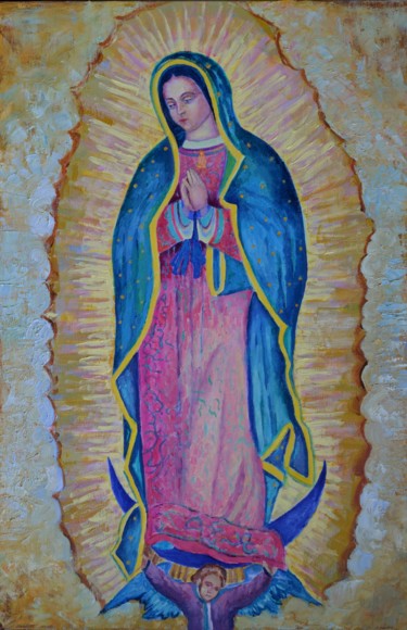 Pittura intitolato "Virgen de Guadalupe…" da Magdalena Walulik, Opera d'arte originale, Olio