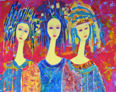 Painting titled "Sisters Women Paint…" by Magdalena Walulik, Original Artwork, Oil Mounted on Wood Stretcher frame
