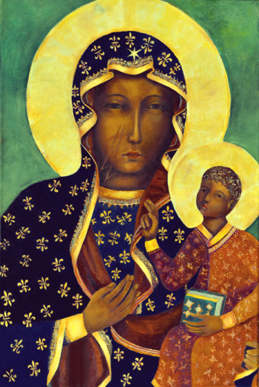 Картина под названием "Our Lady of Czestoc…" - Magdalena Walulik, Подлинное произведение искусства, Масло Установлен на Дере…