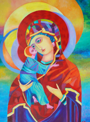Painting titled "Virgin Mary Paintin…" by Magdalena Walulik, Original Artwork, Oil