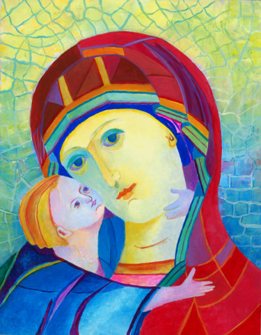 Painting titled "Virgin Mary Paintin…" by Magdalena Walulik, Original Artwork, Oil