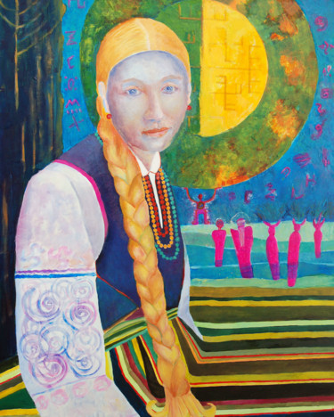 Schilderij getiteld "Polish Folk Girl Fo…" door Magdalena Walulik, Origineel Kunstwerk, Acryl