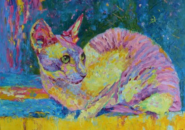 Картина под названием "Cat Painting Pet Po…" - Magdalena Walulik, Подлинное произведение искусства, Масло