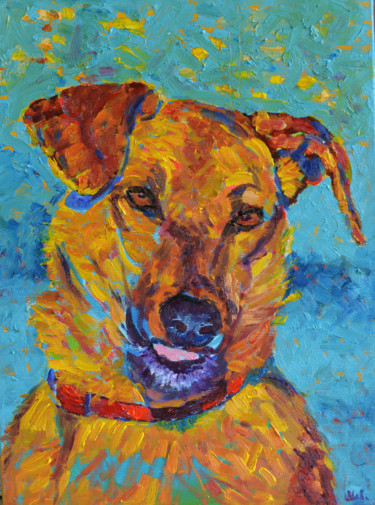 Painting titled "Dog portrait painti…" by Magdalena Walulik, Original Artwork, Oil