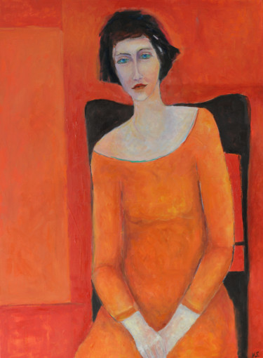 Schilderij getiteld "Sitting Woman Paint…" door Magdalena Walulik, Origineel Kunstwerk, Olie