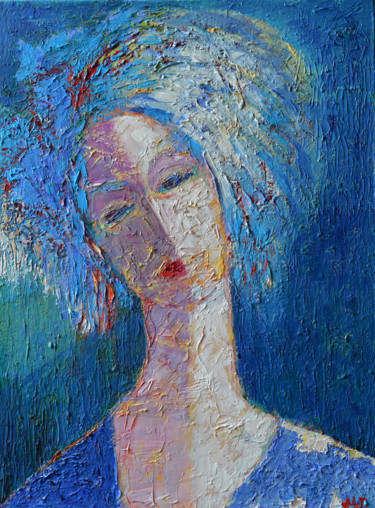 Malerei mit dem Titel "Blue Woman Impasto…" von Magdalena Walulik, Original-Kunstwerk, Öl
