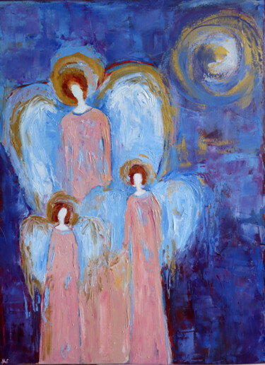 Painting titled "Angel in Blue Guard…" by Magdalena Walulik, Original Artwork, Oil
