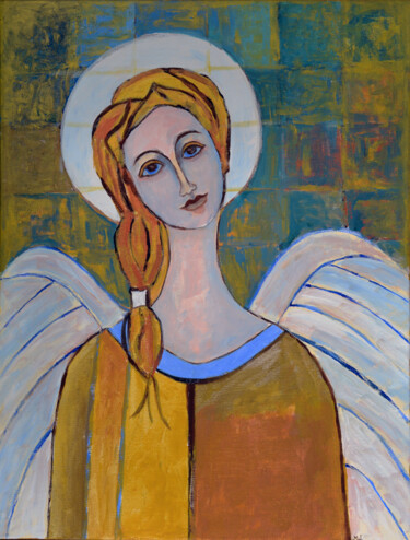 Painting titled "Golden Angel Guardi…" by Magdalena Walulik, Original Artwork, Oil