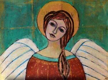 Картина под названием "Angel with Wings Gu…" - Magdalena Walulik, Подлинное произведение искусства, Масло