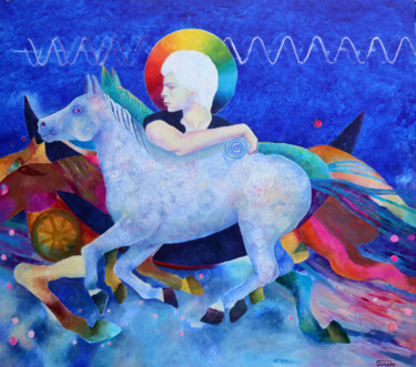 Man riding horse Angel of the Apocalypse Magic Realism Art Painting titled "Man riding horse An…" by Magdalena Walulik, Original Artwork, Oil