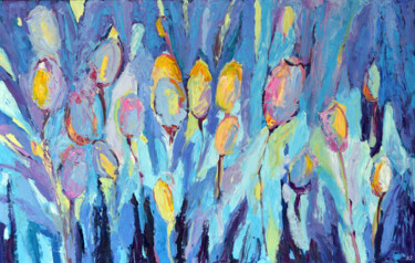 Malerei mit dem Titel "Beautiful Blue Tuli…" von Magdalena Walulik, Original-Kunstwerk, Öl