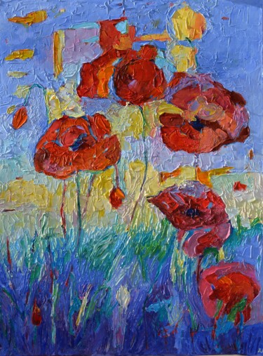 Painting titled "Abstract field popp…" by Magdalena Walulik, Original Artwork, Oil