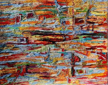 Malerei mit dem Titel "Striped colorful im…" von Magdalena Walulik, Original-Kunstwerk, Acryl