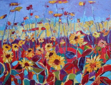 Pintura titulada "Abstract sunflowers…" por Magdalena Walulik, Obra de arte original, Oleo