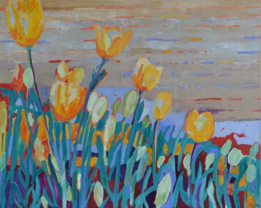 Painting titled "Yellow tulips Tulip…" by Magdalena Walulik, Original Artwork, Oil