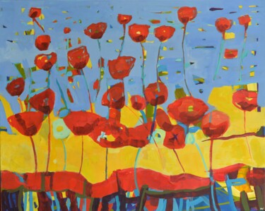 Schilderij getiteld "Red Field Poppies C…" door Magdalena Walulik, Origineel Kunstwerk, Acryl