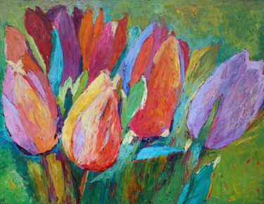 Painting titled "Tulips painting tul…" by Magdalena Walulik, Original Artwork, Oil