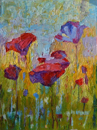 Painting titled "Field Poppies art i…" by Magdalena Walulik, Original Artwork, Oil