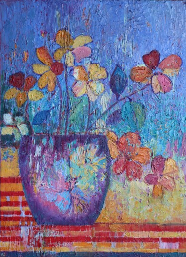 Painting titled "Flowers in vase Flo…" by Magdalena Walulik, Original Artwork, Oil