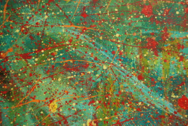 Painting titled "Green red dripping…" by Magdalena Walulik, Original Artwork, Acrylic