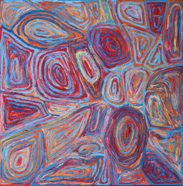 Painting titled "Blue red abstract i…" by Magdalena Walulik, Original Artwork, Oil