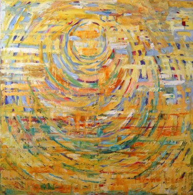 Malerei mit dem Titel "Abstract yellow cir…" von Magdalena Walulik, Original-Kunstwerk, Öl