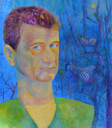Painting titled "Man Portrait and ze…" by Magdalena Walulik, Original Artwork, Oil