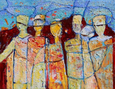 Painting titled "Abstract people Pos…" by Magdalena Walulik, Original Artwork, Oil Mounted on Wood Stretcher frame