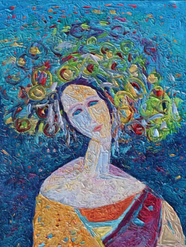 Malarstwo zatytułowany „Woman portrait Modi…” autorstwa Magdalena Walulik, Oryginalna praca, Olej Zamontowany na Drewniana r…