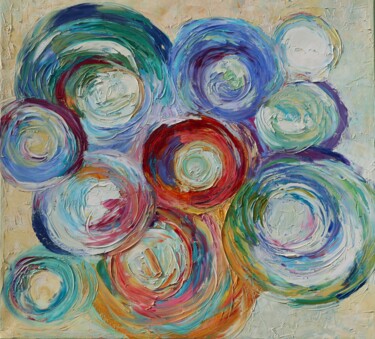 Painting titled "Abstract circles co…" by Magdalena Walulik, Original Artwork, Oil Mounted on Wood Stretcher frame