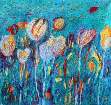 Peinture intitulée "Abstract flowers Tu…" par Magdalena Walulik, Œuvre d'art originale, Huile Monté sur Châssis en bois