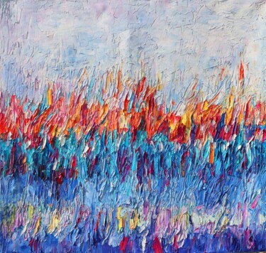 Painting titled "Abstract landscape…" by Magdalena Walulik, Original Artwork, Oil Mounted on Wood Stretcher frame