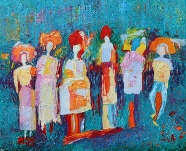 Painting titled "Abstract people fig…" by Magdalena Walulik, Original Artwork, Oil Mounted on Wood Stretcher frame