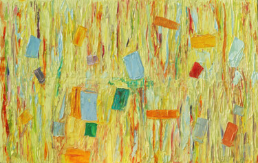 Painting titled "Abstract yellow ora…" by Magdalena Walulik, Original Artwork, Oil Mounted on Wood Stretcher frame