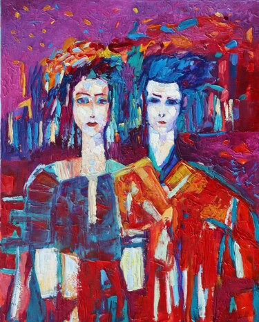 Painting titled "Man and Woman Peopl…" by Magdalena Walulik, Original Artwork, Oil Mounted on Wood Stretcher frame