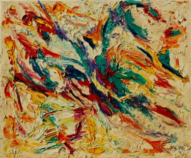 Malarstwo zatytułowany „Abstrakcja kolorowa…” autorstwa Magdalena Walulik, Oryginalna praca, Olej Zamontowany na Drewniana r…