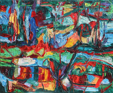 Malarstwo zatytułowany „Abstrakcja zielona…” autorstwa Magdalena Walulik, Oryginalna praca, Olej Zamontowany na Drewniana ra…