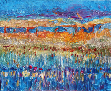 Painting titled "Abstract landscape…" by Magdalena Walulik, Original Artwork, Oil Mounted on Wood Stretcher frame