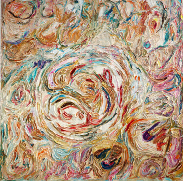 Malarstwo zatytułowany „Obraz beżowy abstra…” autorstwa Magdalena Walulik, Oryginalna praca, Olej Zamontowany na Drewniana r…