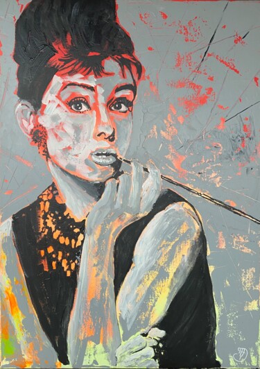 Painting titled "Audrey by night" by Magdalena Widmar, Original Artwork, Acrylic Mounted on Wood Stretcher frame