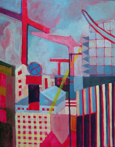 Картина под названием "Miasto w budowie 5" - Magdalena Skaruz, Подлинное произведение искусства, Акрил